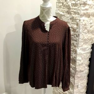 NWOT Selected Femme Brown Polka dot 1/2 button up blouse